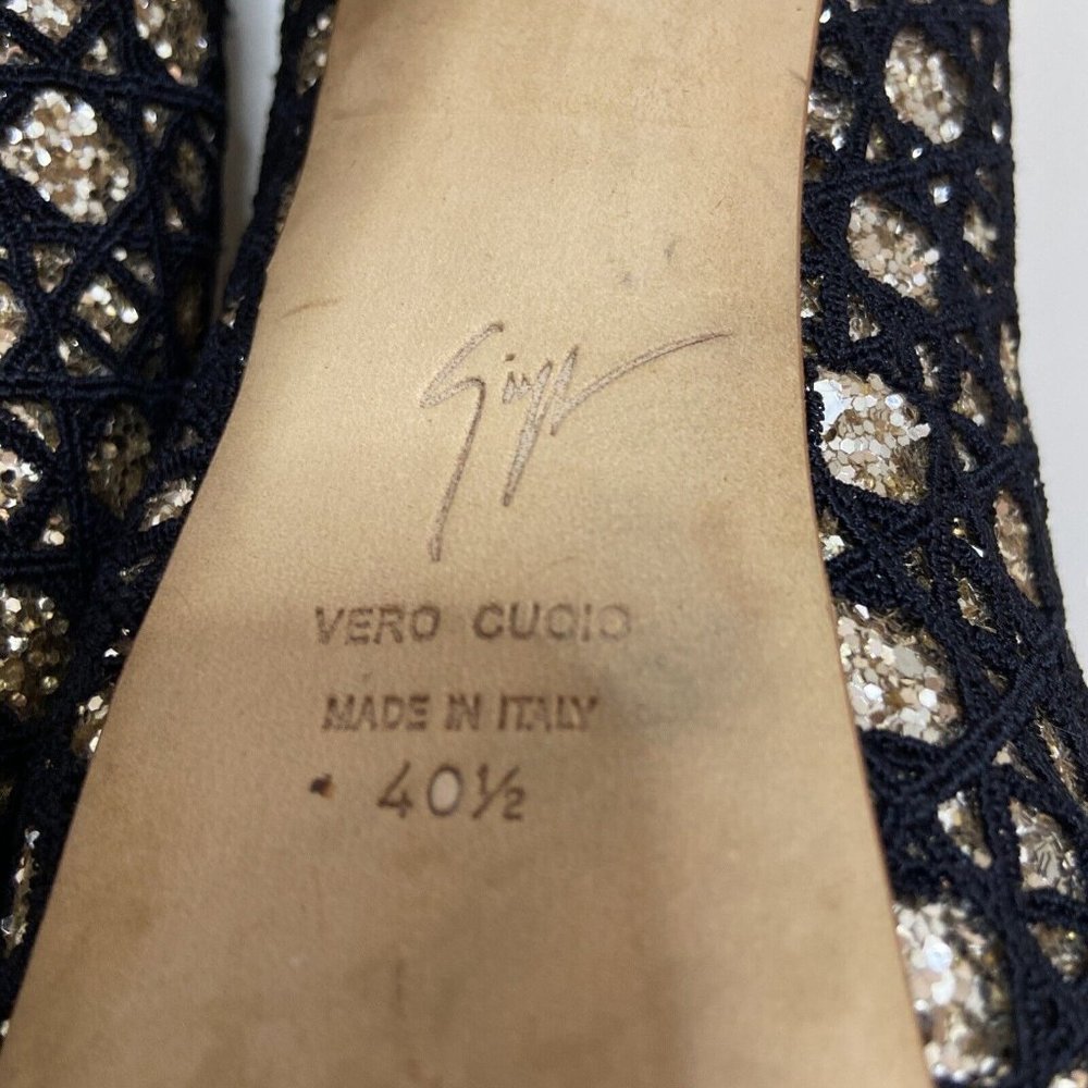 Giuseppe Zanotti Black and Gold Leather Peep Toe Platform Pumps Size 40.5 - Picture 9 of 9